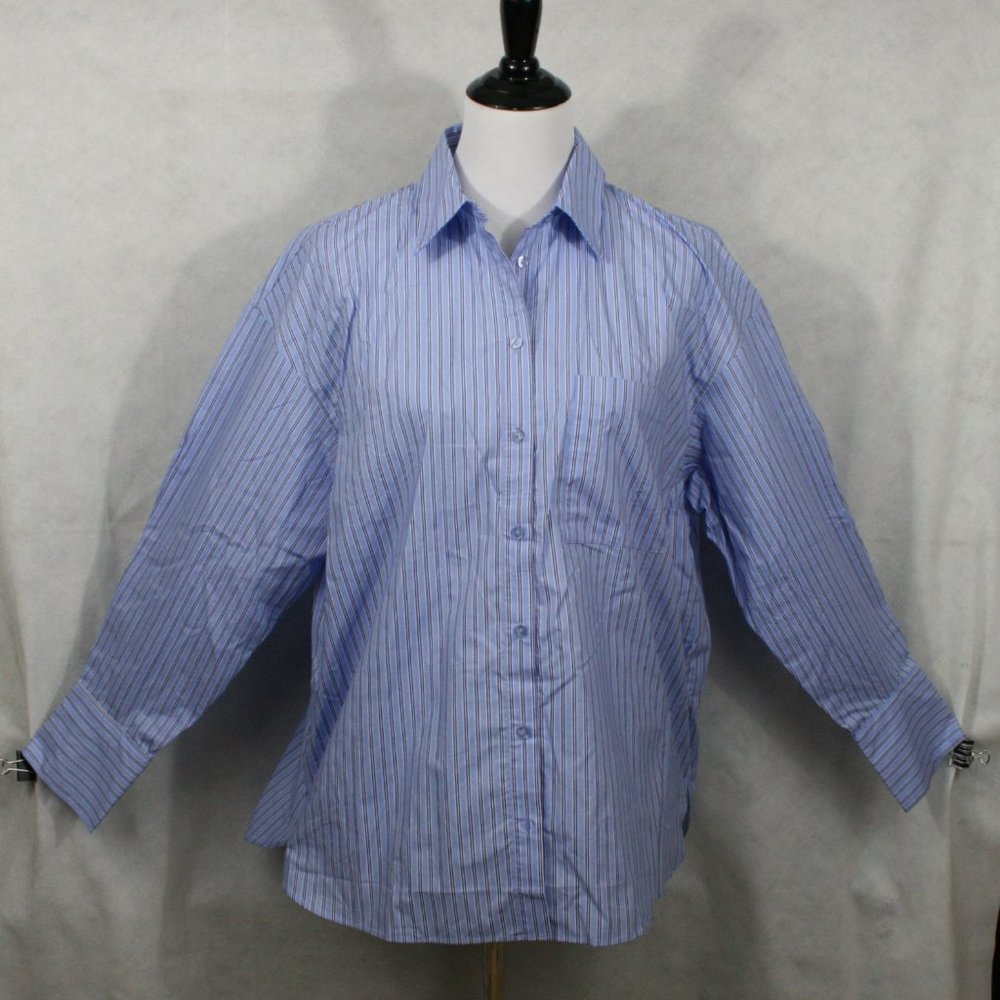 MNG Mango CAMISA 200 WOMAN Light Blue Striped Blouse w/ Front Button SZ 8 NWT